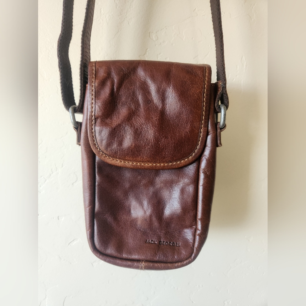 Jack Georges Brown Leather Crossbody Phone Bag